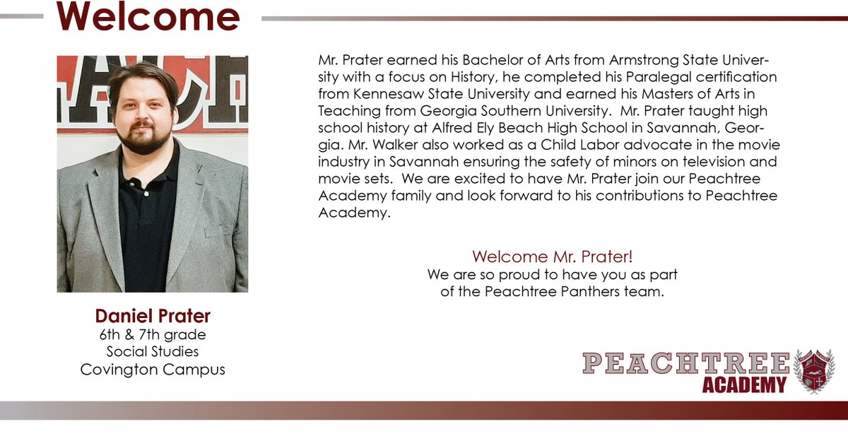 ** NEW TEACHER HIGHLIGHT **
#WeArePeachtree #PositivelyPeachtree #NewtonCounty #RockdaleCounty #MiddleSchool #PrivateSchool