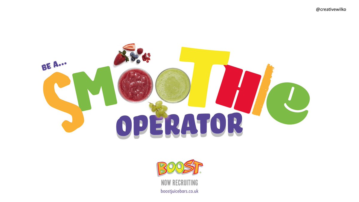 One Minute Brief of the Day:
Advertise #SMOOTHIES this time a little cheeky fun one to maybe recruit staff to <a href="/BoostJuiceUK/">Boost Juice Bars UK</a> <a href="/OneMinuteBriefs/">One Minute Briefs ⏱️</a>