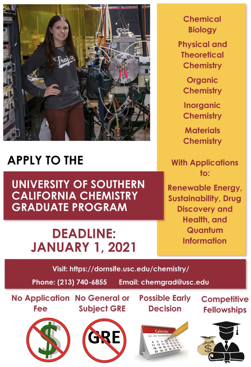 Jahan Dawlaty (@jahandawlaty) on Twitter photo Hello Twitter Friends,
It is that time of the year that I come to you to ask for a favor.
I am the chair of graduate admission <a href="/USCChemistry/">USC Chemistry</a> and I need your help to advertise our program.
Please RT. And give it the Twitter heart.
#grexit . No application fees. #RealTimeChem Hello Twitter Friends,
It is that time of the year that I come to you to ask for a favor.
I am the chair of graduate admission <a href="/USCChemistry/">USC Chemistry</a> and I need your help to advertise our program.
Please RT. And give it the Twitter heart.
#grexit . No application fees. #RealTimeChem