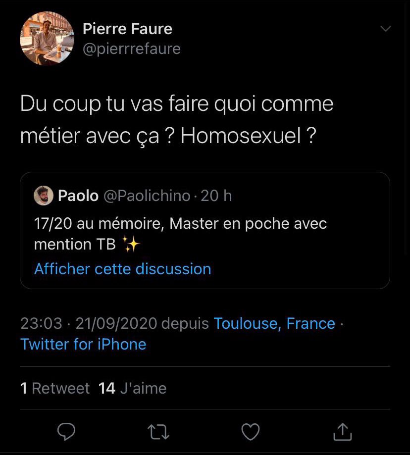 Paolichino's tweet photo. C’est mignon, même vos petits traits d’esprit à deux balles n’arrivent pas à cacher votre mépris et votre homophobie crasse. https://t.co/RJTi7fjkHt