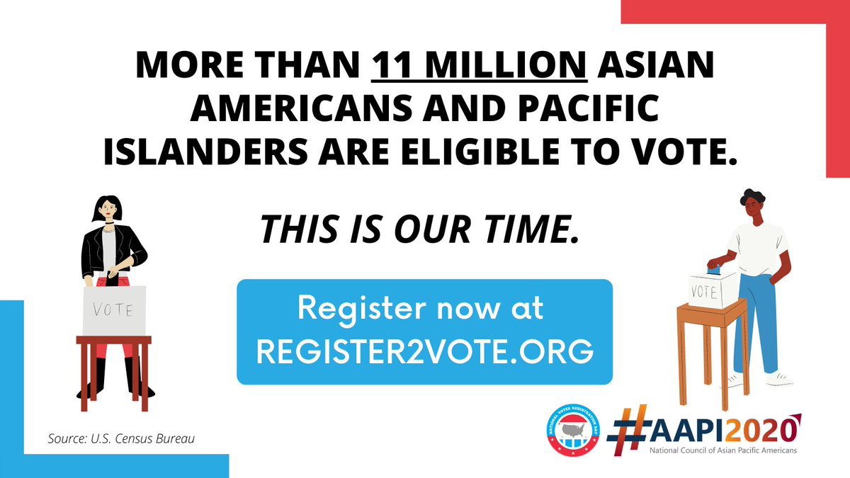 NFALA1's tweet photo. More than 11m AAPIs are eligible to vote this year. Make sure you’re one of them by registering now: https://t.co/0KtJOZ1Cz4! If already registered, double-check your status so you’re ready to hit the polls or vote by mail: https://t.co/qrBgDQkjLE #NationalVoterRegistrationDay https://t.co/3WJXtHOArz