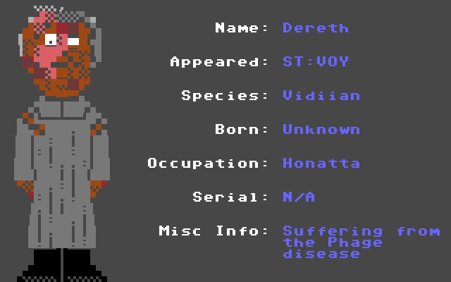 Dereth (ST: VOY, Season 1, Episode 5, "Phage") #StarTrek #C64 #Commodore64 #PETSCII #PixelArt #C64Retweets #WeAreStarfleet #DS9 #TNG #Voyager <a href="/StarTrek/">Star Trek</a> <a href="/TrekCore/">TrekCore.com 🖖</a> <a href="/trekreport/">Trek Report</a> <a href="/EverythingC64/">Everything C64</a>