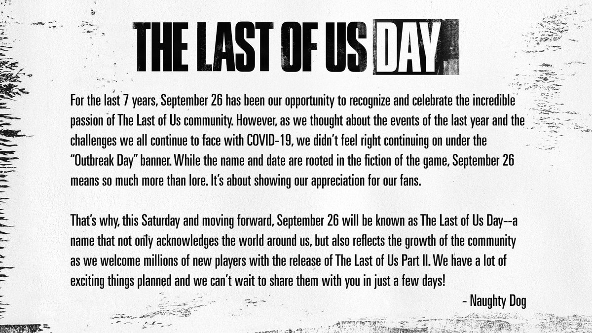 Naughty Dog переименовала мероприятие Outbreak Day в «день The Last of Us» из-за пандемии