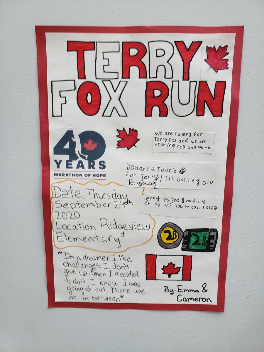 Ridgeview's Terry Fox run is coming. Remember to donate terryfox.ca/RidgeviewEleme… @warrenzerbe @cparslow