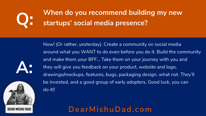 DearMishuDad's tweet photo. My take to: "When do you recommend building my new startups' social media presence?": https://t.co/9wWyhi7Y0r
#DearMishuDad #instagrammarketing #influencerContract #InstagramInfluencer #socialmediacontent #collaborate #workfromhome #bloggingttips #entrepreneur https://t.co/uASrHARZCW