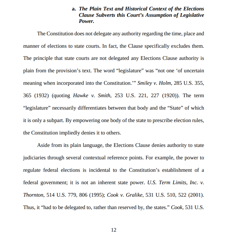 Jonathan Lai 賴柏羽 On Twitter Second Argument The Pa Supreme Court Violates The U S Constitution S Elections Clause And Electors Clause Basically An Argument That The Court Took The Legislature S Power To