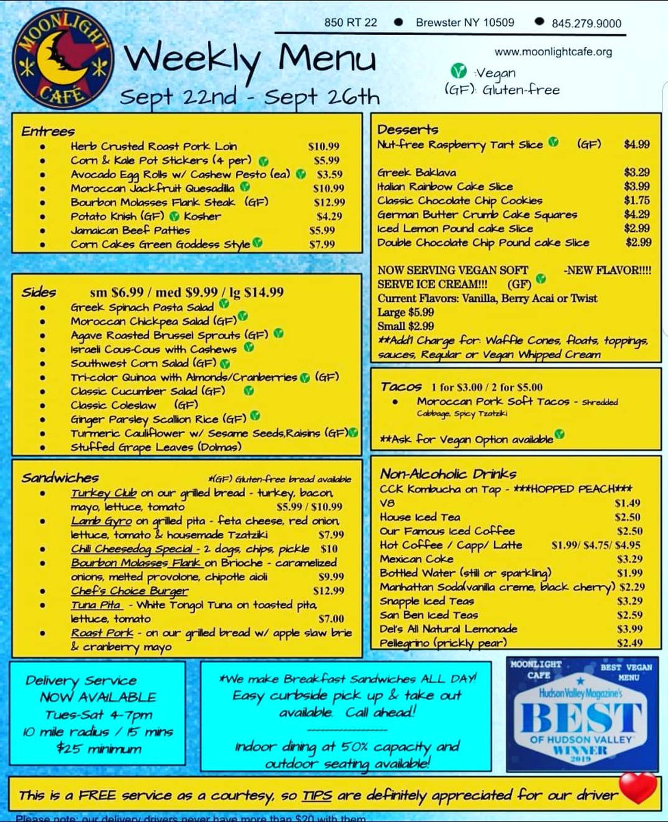 Moonlightmk850's tweet photo. This week's menu now on our website https://t.co/V4Z3wwh6ME also. #relaxedfoodjoint #moonlightcafe #tacoseveryday #bestofthehudsonvalley #MOONLIGHTTONIGHT #YUM #cocktails #THEBREWROOM #MLC #supportlocal #veganoptions https://t.co/463bP3UGDO