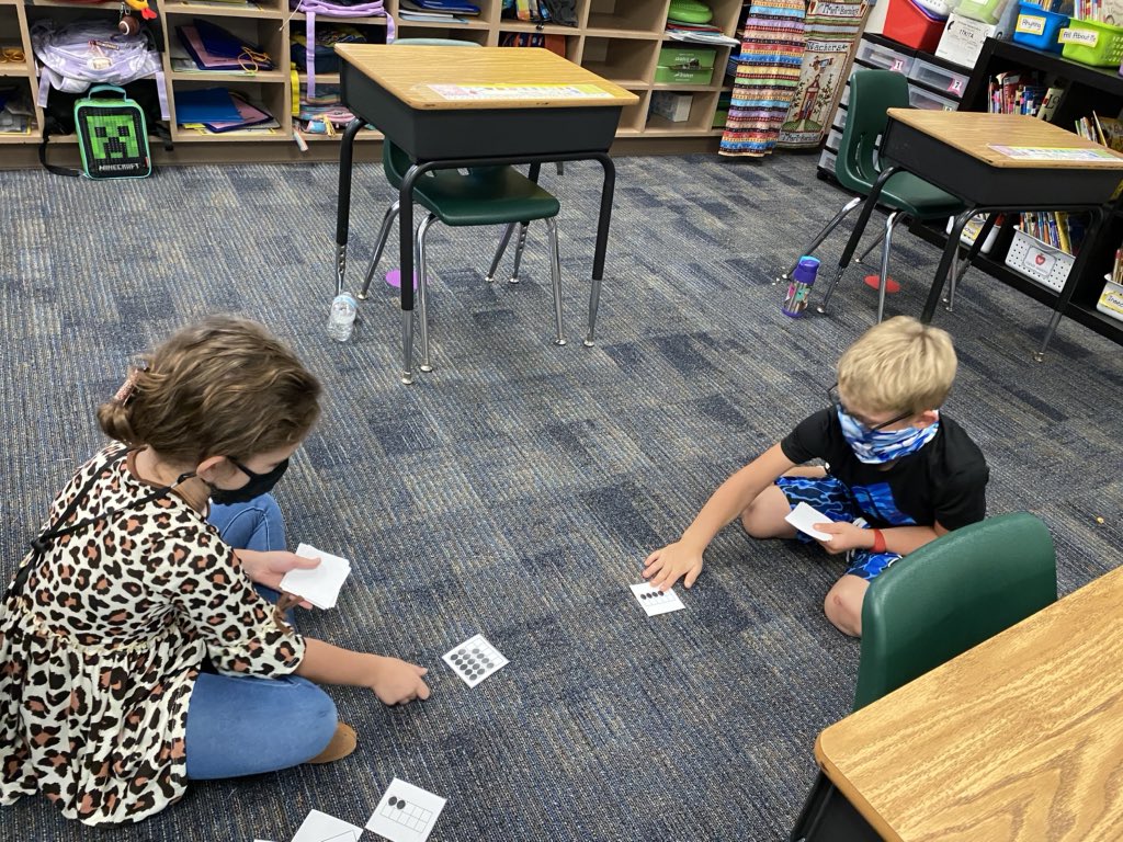 Socially distanced math stations while wearing our masks, of course. We’re excited to continue our math learning, even if it looks a little different. #FISDmathworkshop @C_E_Dellinger