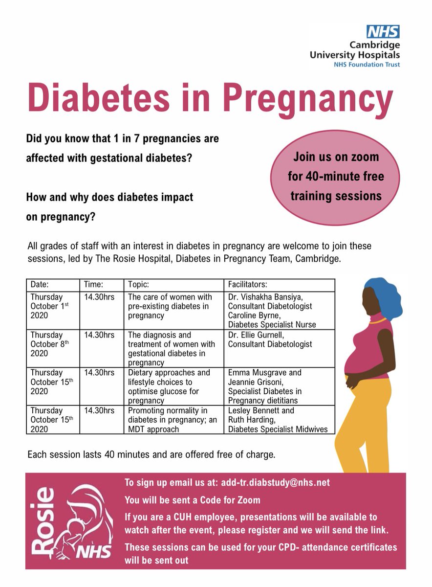 Free online training sessions from <a href="/rosiehospital/">The Rosie Hospital</a> <a href="/CUH_NHS/">Cambridge University Hospitals NHS</a> Diabetes in pregnancy team 👇🏼
