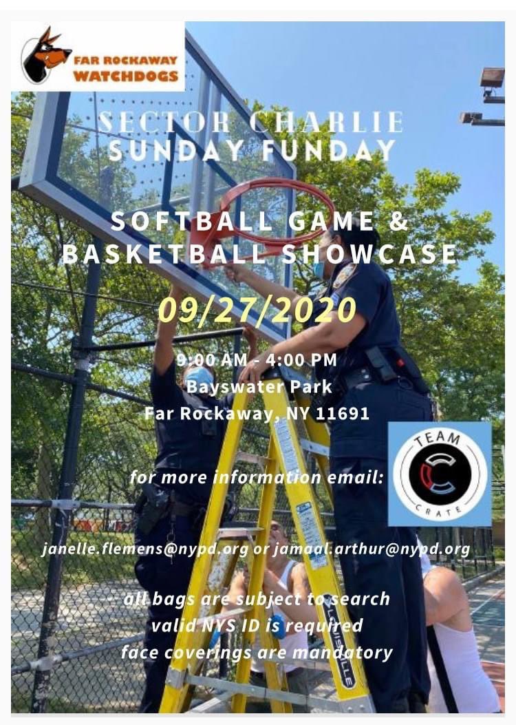 NYPD101Pct's tweet photo. Bayswater Park 9-4pm...Softball Game and Basketball Showcase to be held this Sunday 9/27/2020.
#NCOC #101Pct https://t.co/sLkGqfQMUt