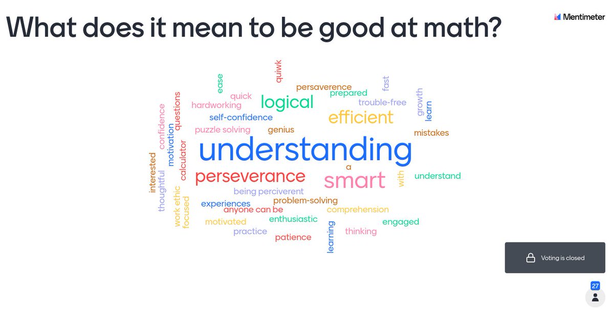 CulumMs's tweet photo. LOVE using @Mentimeter to capture student thinking during a live lesson! Unpacking the idea of a #mathperson vs. #mathbrain #EF8A #EF8B #Virtualschool https://t.co/QFNZDIqLM1