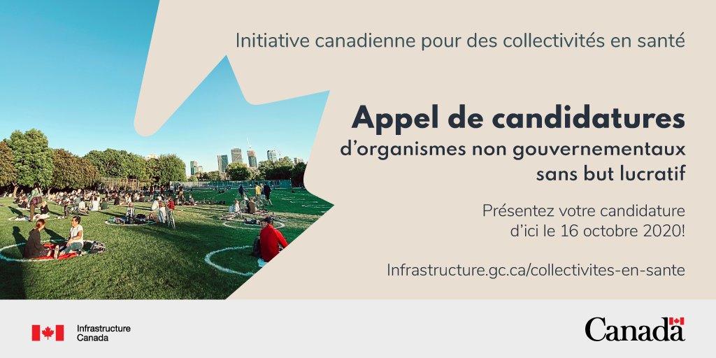 On invite les organisations non gouvernementales sans but lucratif du Canada à aider les collectivités à résister aux pandémies avec l’Initiative canadienne pour des collectivités en santé. Plus d’info: infc.gc.ca/ef47 

#COVID19 #BâtirPourGrandir #InterventionÉconomique