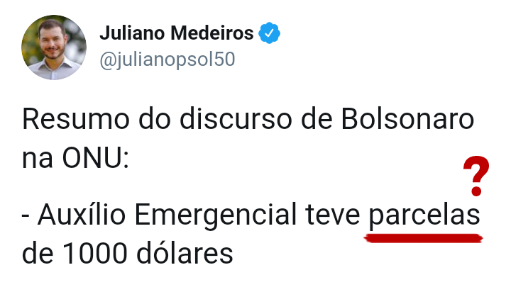 ZambelliCarla_'s tweet photo. Às pessoas com problemas de interpretação, como o presidente do PSOL: 

O Presidente @JairBolsonaro disse que A SOMA das parcelas do auxílio-emergencial totalizaria, APROXIMADAMENTE, 1000 dólares.

Não disse que CADA parcela teria esse valor.

Viva Paulo Freire! 😅 https://t.co/3XJAUKZ6bm