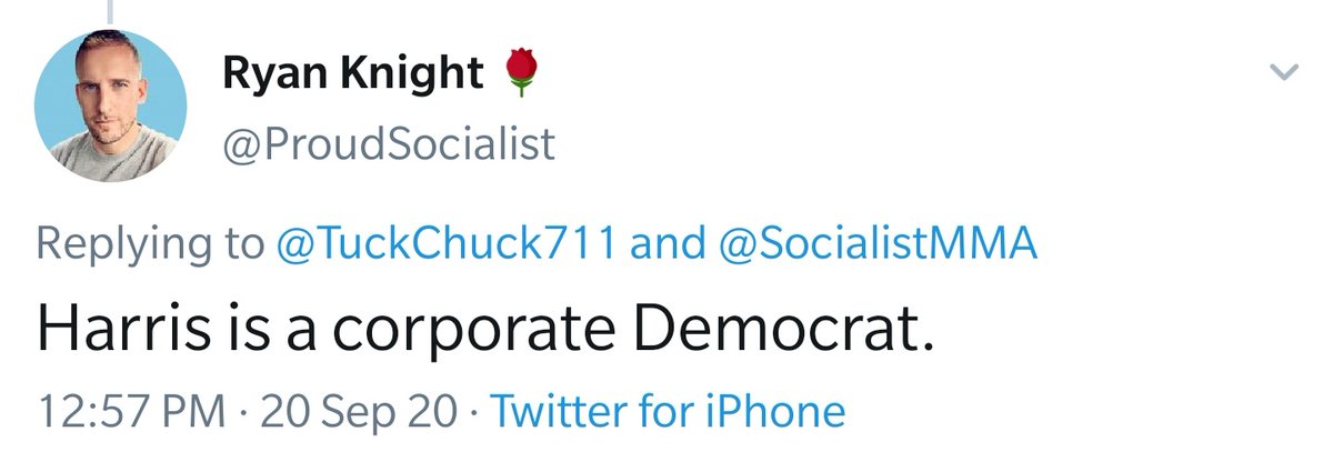 . @ProudSocialist You were for Harris and tweeted how proud you were of her, and less than a year later you are calling her a corporatist and telling your followers you are voting 3rd party. That is about as legit as a degree from Trump University.