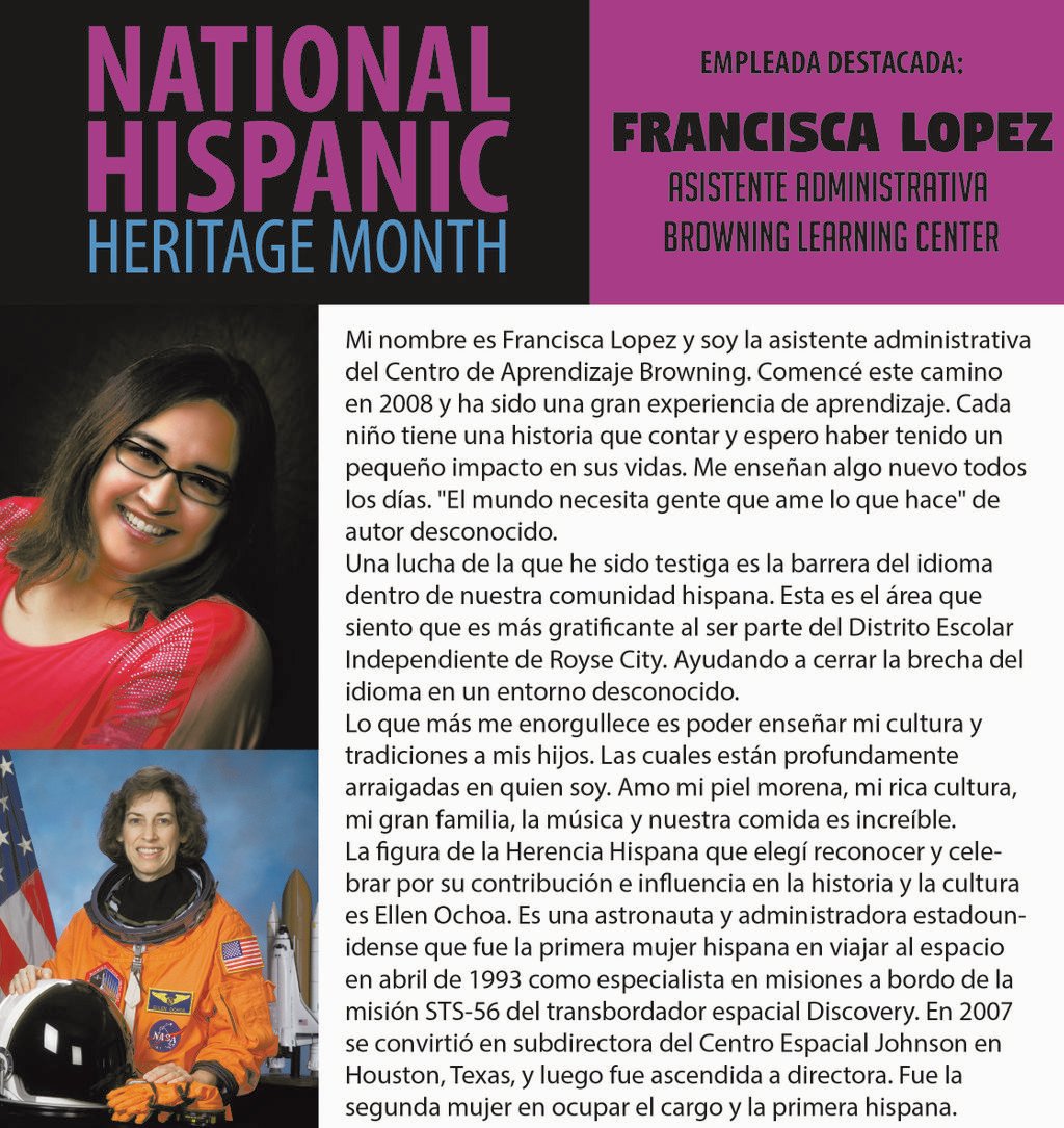 It is National Hispanic American Heritage Month and we are honored to spotlight some of our amazing staff family members! They have been asked to also celebrate a figure of Hispanic heritage for their contributions and influence on history and culture. #RCISDJoy