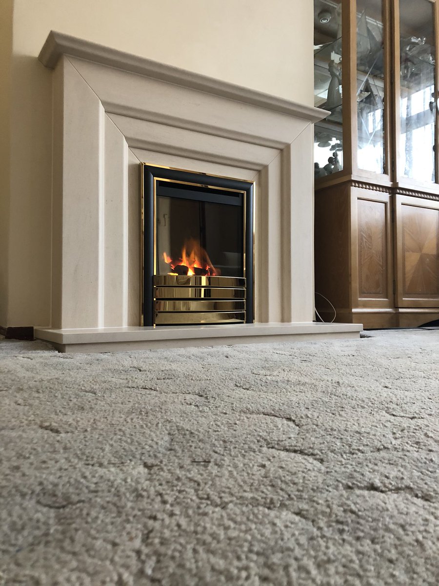 Removed this outset wall mounted gas fire to install <a href="/cJfires/">Charlton & Jenrick</a> Seville limestone fireplace with the impressive Paragon Focus HE glass fronted gas fire that has a huge 4.4KW output.  The fire has been made with a coal fuel bed, manual control &amp; Elite fascia in brass.  #BDLGAS