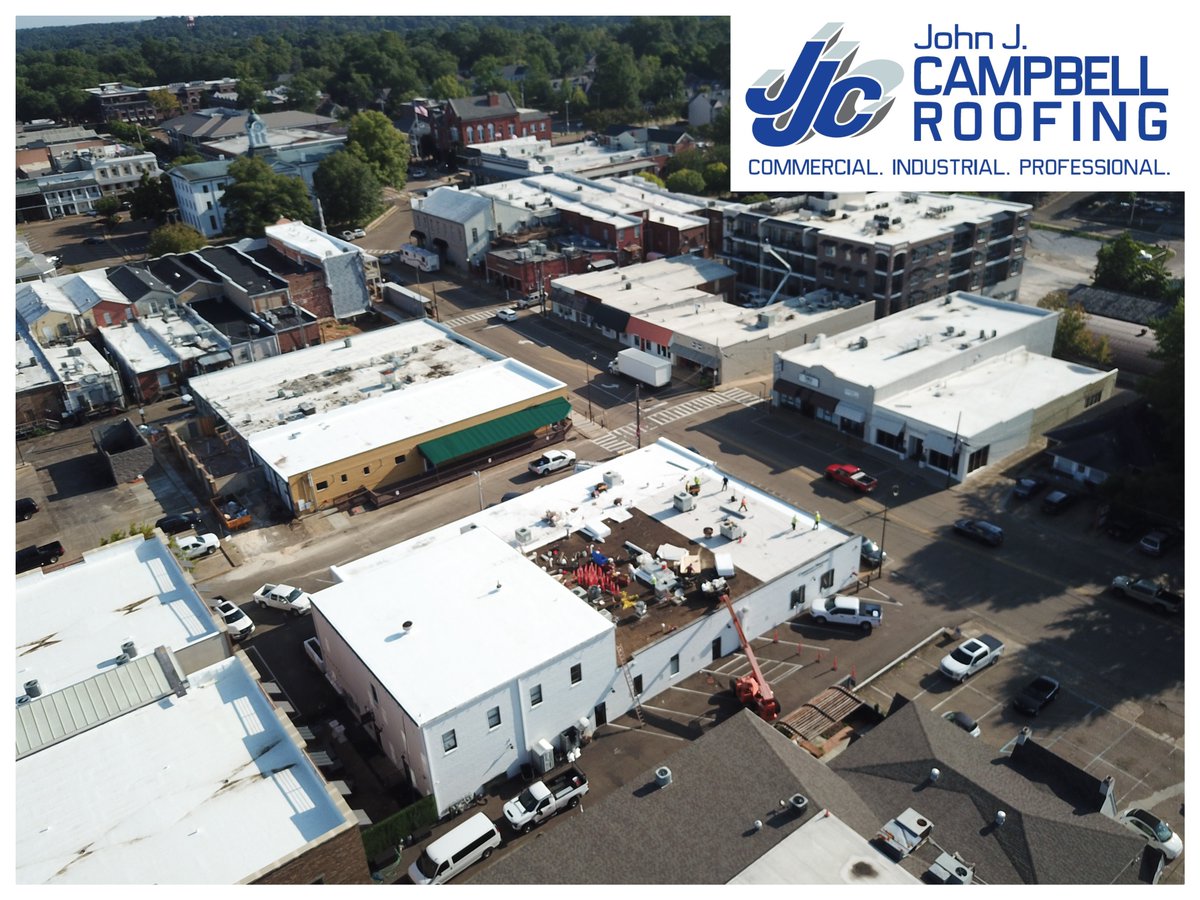 johnjcampbellco's tweet photo. Wrapping-up a nice little @FirestoneBPCo TPO project in #OXMS, just close enough to the square that you can smell the shrimp & grits from @CITYGROCERYOXMS. Cheers! #roofing #CRE #Oxford #contractor #drone #commercialrealestate #contracting #renovation #aerial #Mississippi https://t.co/JYAd6sEstC