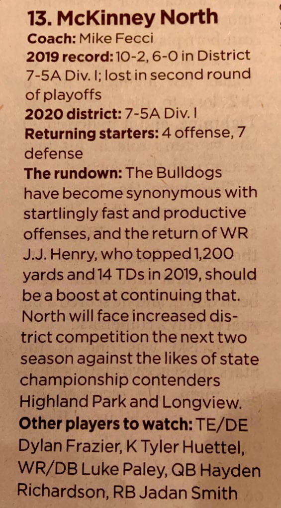 aggiethuet's tweet photo. This was from Dallas Morning News today! So proud of our Bulldogs 🧡💙🏈 Thank you Jody Beasley for sharing this with us! #mnhsfootball #mnhs #misd #bulldognation #28 #ourkicker @Tylerhuettel1 @MNHS_Football https://t.co/628lBpkZTM