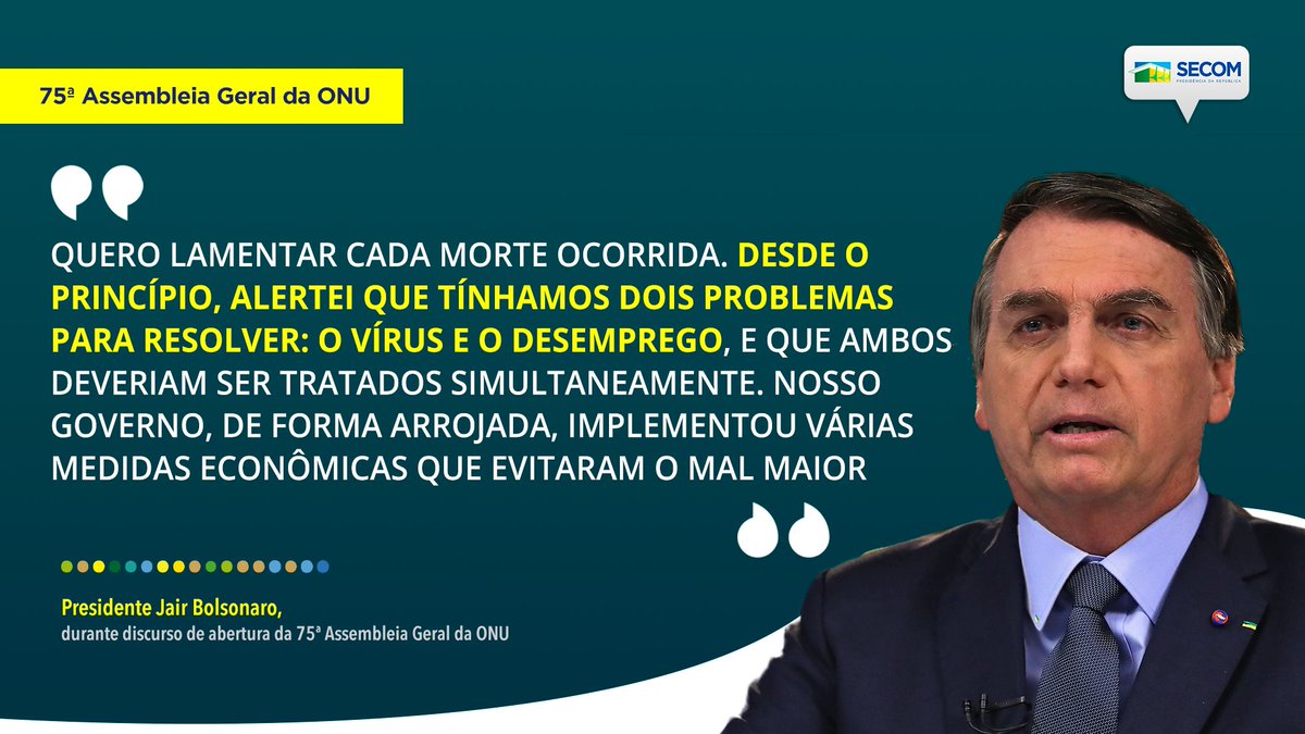 Secomvc A Crise Mundial Causada Pelo Coronavirus Foi Tema De Abertura Do Discurso Do Presidente Jairbolsonaro Na 75ª Assembleia Geral Da Onu Na Ocasiao Lembrou Que O Governo Federal Adotou