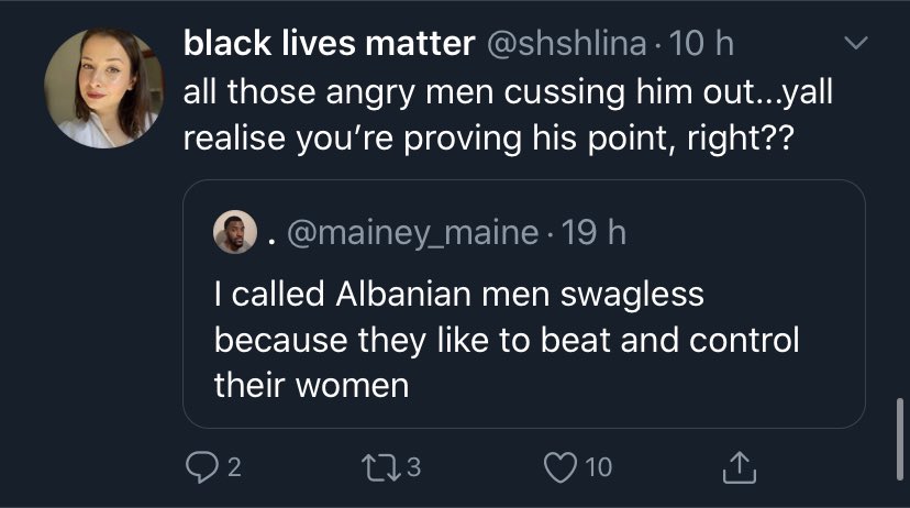 Their specialty is to provoke Albanians, to generalize all Albanians, even to be racist towards Albanians. And when normal Albanians respond to provocations (even without insults), girls in this diaspora write "the answers prove the tweet" it's a vicious circle