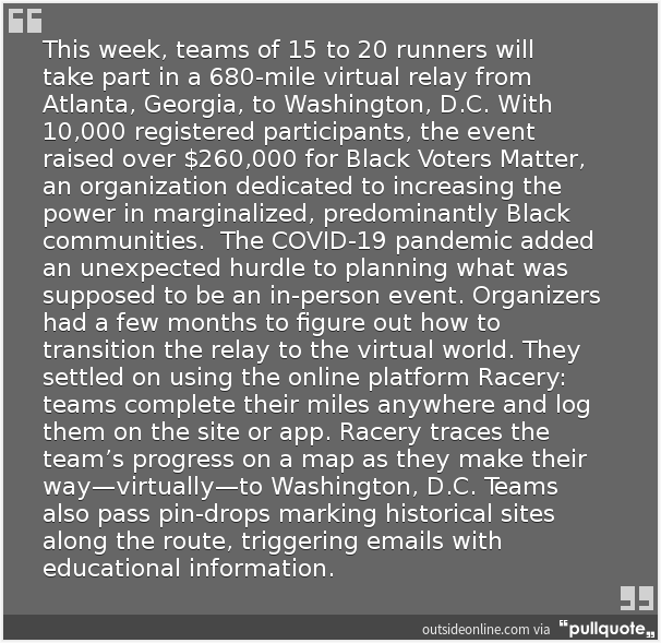 raceryapp's tweet photo. Great article by @cyu888 in Outside on Womxn Run the Vote's virtual race, hosted by us! https://t.co/FCj8HGJ2gE https://t.co/aFzz9MWFr8