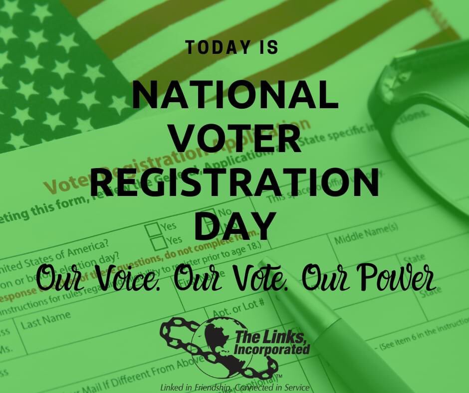 REGISTER TO VOTE!! It is MOST important that everyone tuned into your social media channels, on your email lists, and in your community registers to vote TODAY!

Use this link to register: whenweallvote.org/linksinc/

#NationalVoterRegistrationDay 
#WhenWeAllVote 
#linksinc