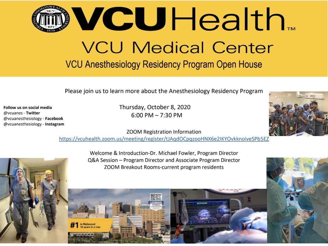 Open House Oct 8. vcuhealth.zoom.us/meeting/regist…  register to attend. Find out from our residents about training here at VCU