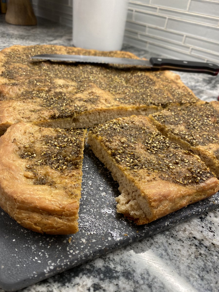 Bread #41: Middle Eastern Za'atar Bread, June 16. (which the writers refer to as "inspired by mana'eesh.") I liked the flavor but was disappointed by the texture of this bread, which as you can see is kinda dense. But I also switched flour brands around this time? so who knows.