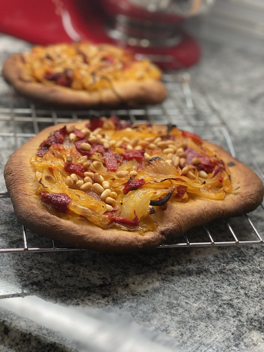 Bread #43: Red Pepper Coques. This is a thin and crunchy flatbread from the Basque region, which has roasted red peppers and pine nuts. This is a really distinctive and intriguing flavor profile that I also happen toooooo not love  PERSONALLY but it was fine. August 12.