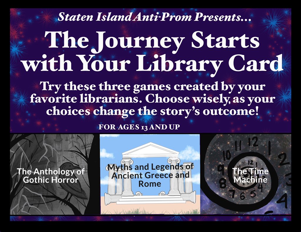 teenafterparty's tweet photo. Check out the newest content from Staten Island Anti-prom! https://t.co/91XK42xdQO  #SIAP #antiprom #nypl #teens #statenislandantiprom #adventurestory #questforadventure #summerreading #fallreading #reading #game https://t.co/lDbExSEDIx