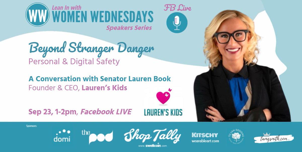 WomenWednesdays's tweet photo. Tomorrow on our @WomenWednesdays Facebook LIVE 1-2pm with Lauren Book from Lauren's Kids. Join us. All are welcome, ladies and gents alike. https://t.co/DEMGsp0QZC