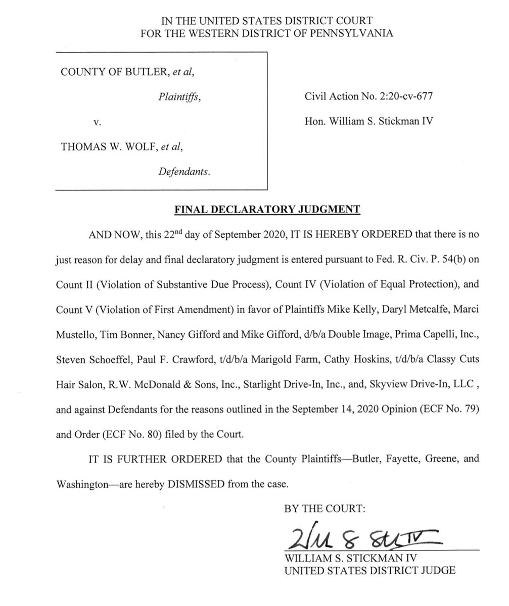 MeghanKDKA's tweet photo. #BREAKING: A federal judge just denied the “stay” requested by Governor Tom Wolf @KDKA https://t.co/koUlI5ItRR
