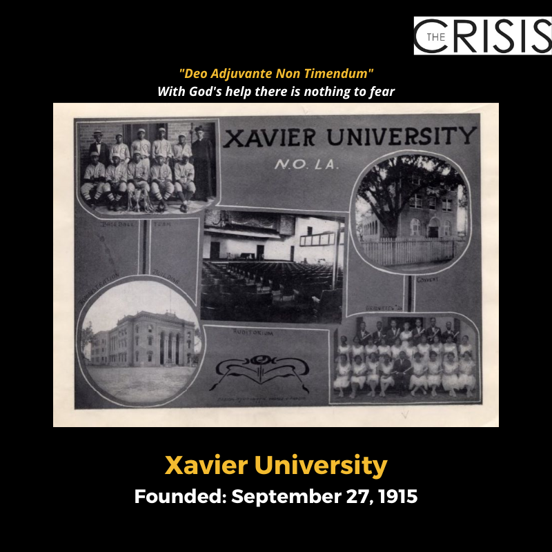 thecrisismag's tweet photo. #TodayInBlackHistory: Xavier University (@XULA1925) opened in New Orleans in 1915, becoming the first Black Catholic #HBCU in the US. #XULA #OneSafeXU https://t.co/TyxnDtvJOG