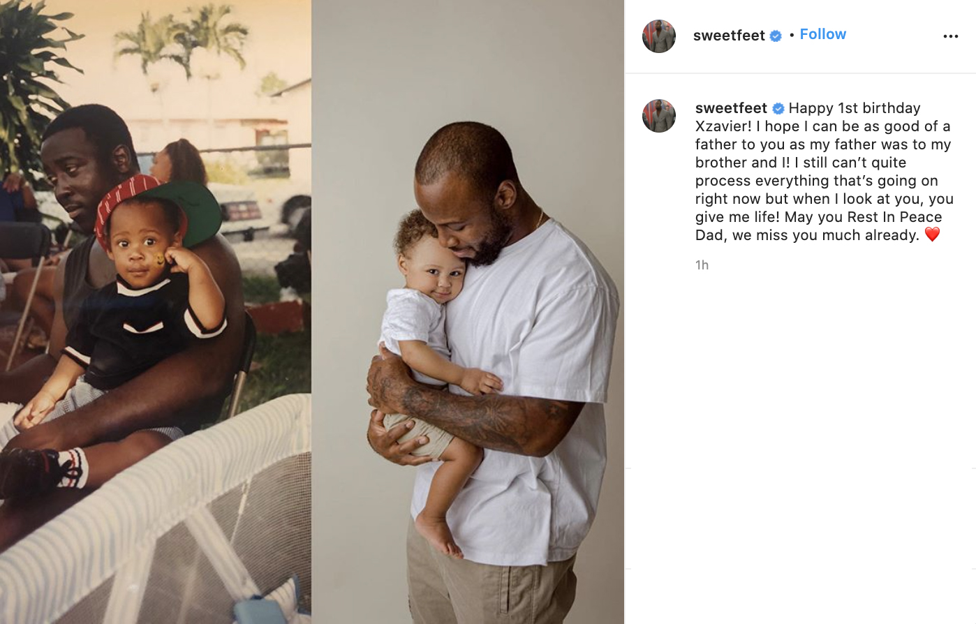 James White wished his son a happy first birthday while also paying tribute to his father  