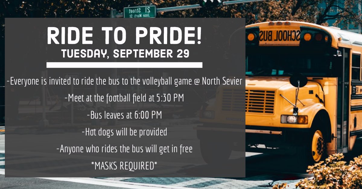 Come support the volleyball team next week @ North Sevier! Ride the bus to get into the game free!