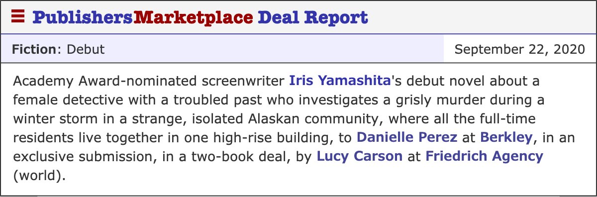 A few years back, I read a few chapters of a novel-in-progress that so blew my mind, I became an insufferable pest with my check-ins! Today, I'm ecstatic to report that this unforgettable novel by @IrisYamashita has found its home with the brilliant @BerkleyPub team!