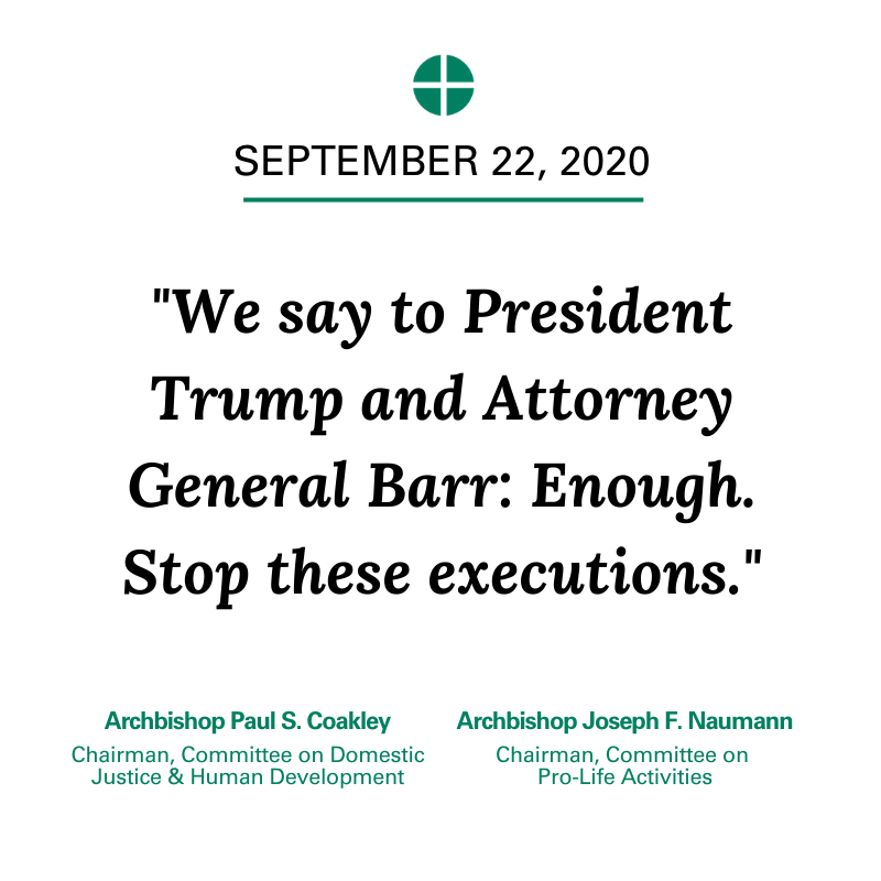 USCCB's tweet image. .@ArchbishopOKC and Archbishop Joseph F. Naumann have issued the following statement in response to the federal executions scheduled this week: bit.ly/3mM84Uz.