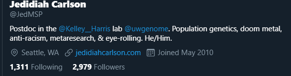 How do we know those tweets come from a particular group of users? Traditionally, user classification is based mainly on information in their Twitter bio. If we're lucky, that bio will be accurate and informative (see that of yours truly). 6/n