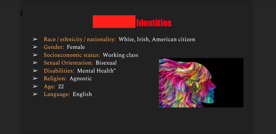 This is where THE TEACHER tells the students what her oppression score is and then has them do an exercise to consider their own oppression score.