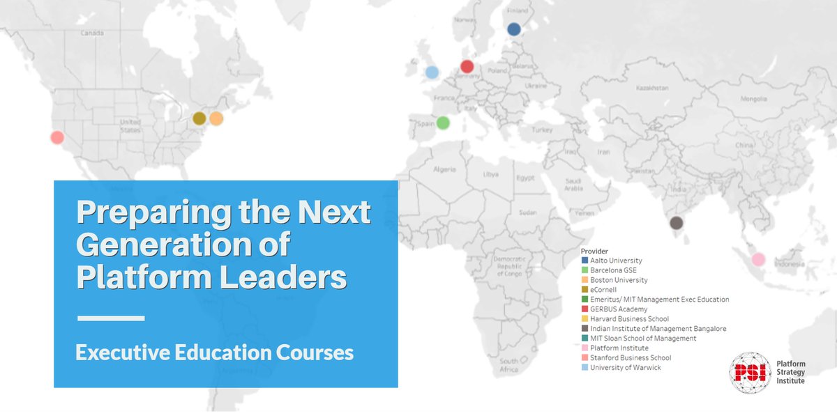 pevans_c's tweet photo. There are 12 executive education programs offered globally with a specific focus on platform strategy and management. They range from 3-day $10K programs offered by Harvard to multiweek programs offered by platform consultants.
#platformtalent2020
#platform
#training https://t.co/nNjW3x315L