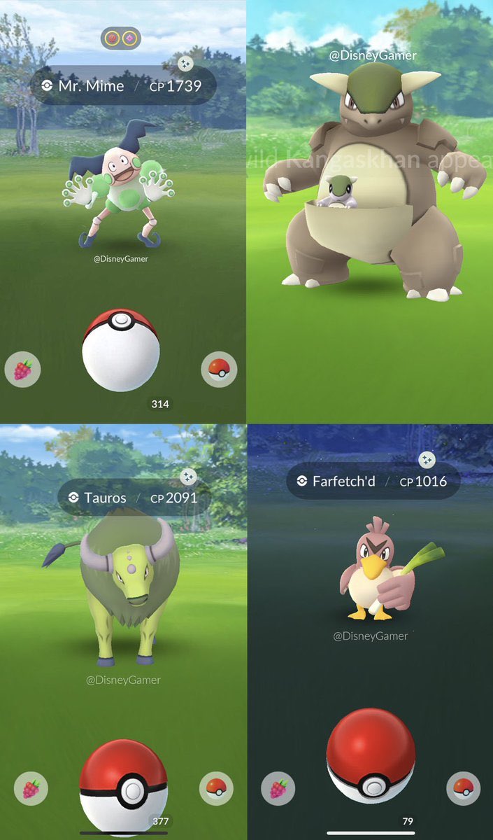 Pokémon Go - Pokémon regionais de Kanto - Kangaskhan, Mr. Mime, Tauros e  Farfetch'd shiny