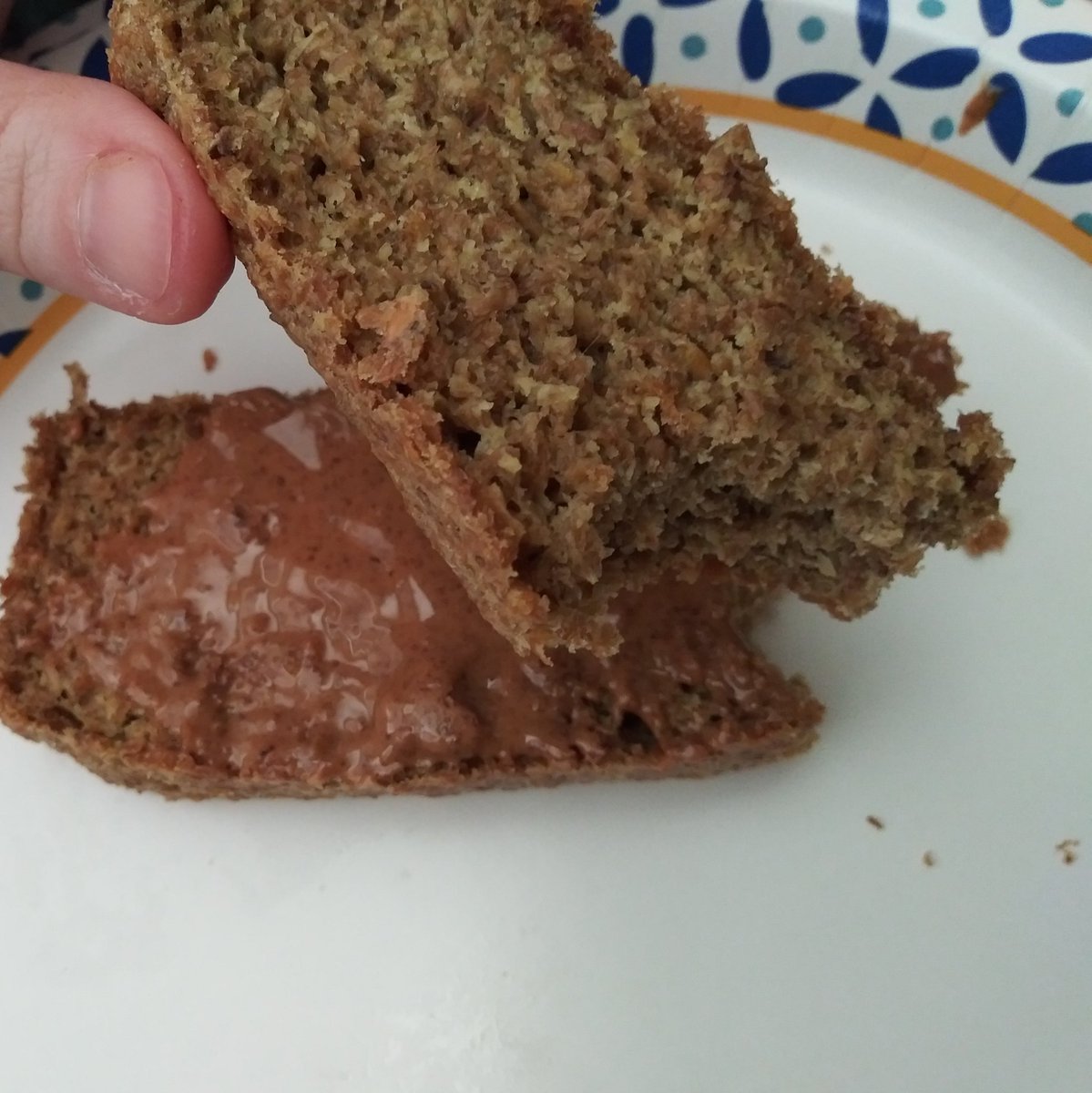 Busy today, but decided to make some flax meal bread! Much better with almond butter than plain. Wooo!