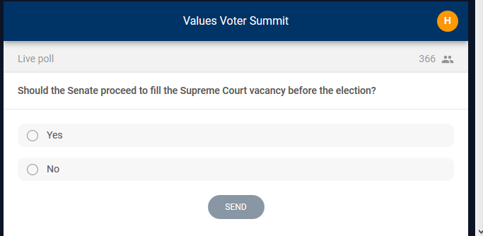 Next "poll" question here at  #VVS2020. "Should the Senate proceed to fill the Supreme Court vacancy before the election?"