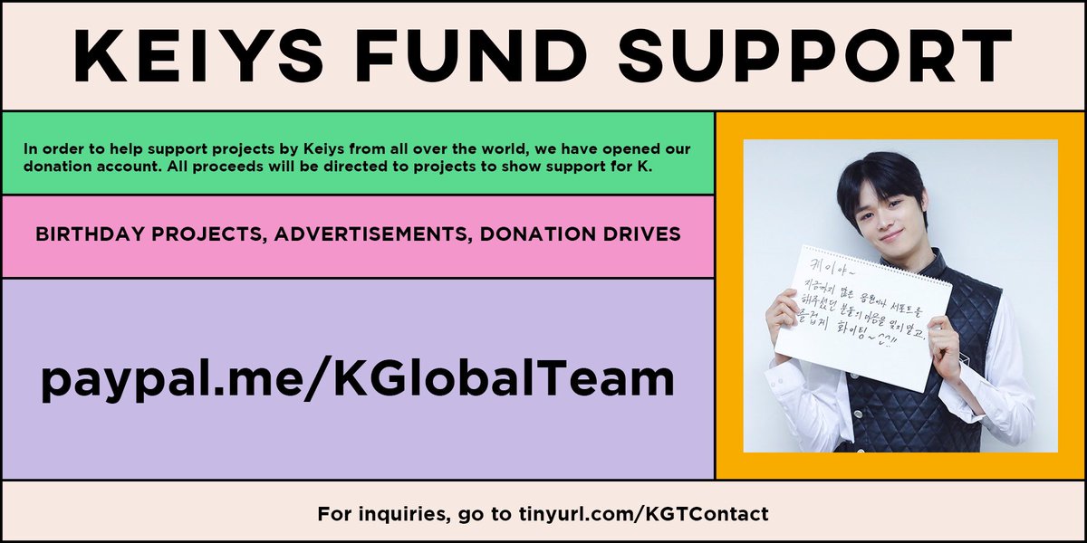 KGLOBALTEAM's tweet photo. [ANNOUNCEMENT]

Our donation account is now open! All proceeds will be directed to projects for K that has been proposed to us by Keiys and global fanbases.

Please look forward to our birthday projects announcements!

Link: https://t.co/ZqeP2dHB63

#K_RUN_FOR_DREAM
#Keiys_For_K https://t.co/XThLJ9YR9q