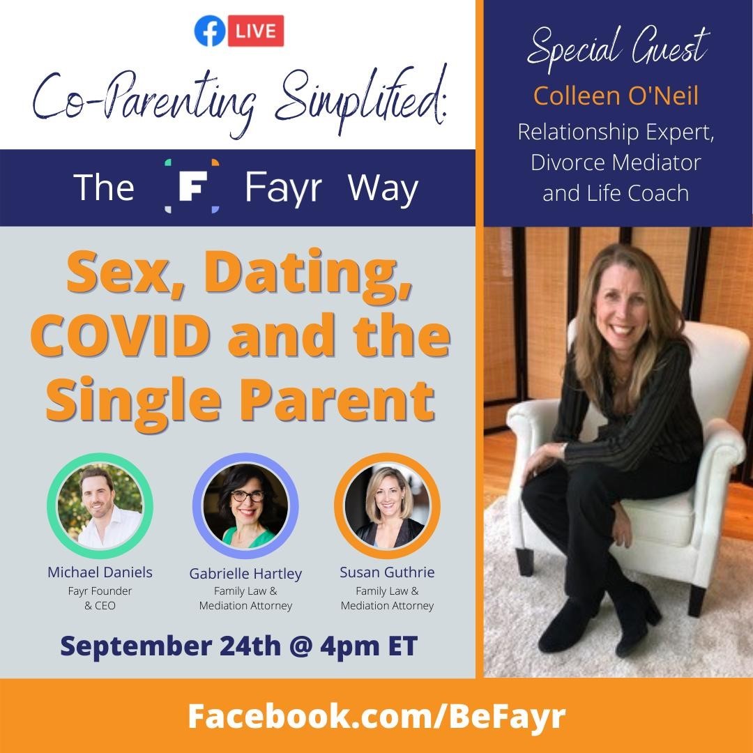 REMINDER! Join us on Thursday, September 24th for a Facebook LIVE event w/ Colleen O'Neil, Relationship Expert, Divorce Mediator &amp; Life Coach. This week's topic is "Sex, Dating, COVID and the Single Parent". Bring any questions you'd like to ask our panel!
bit.ly/2ZZPoHo