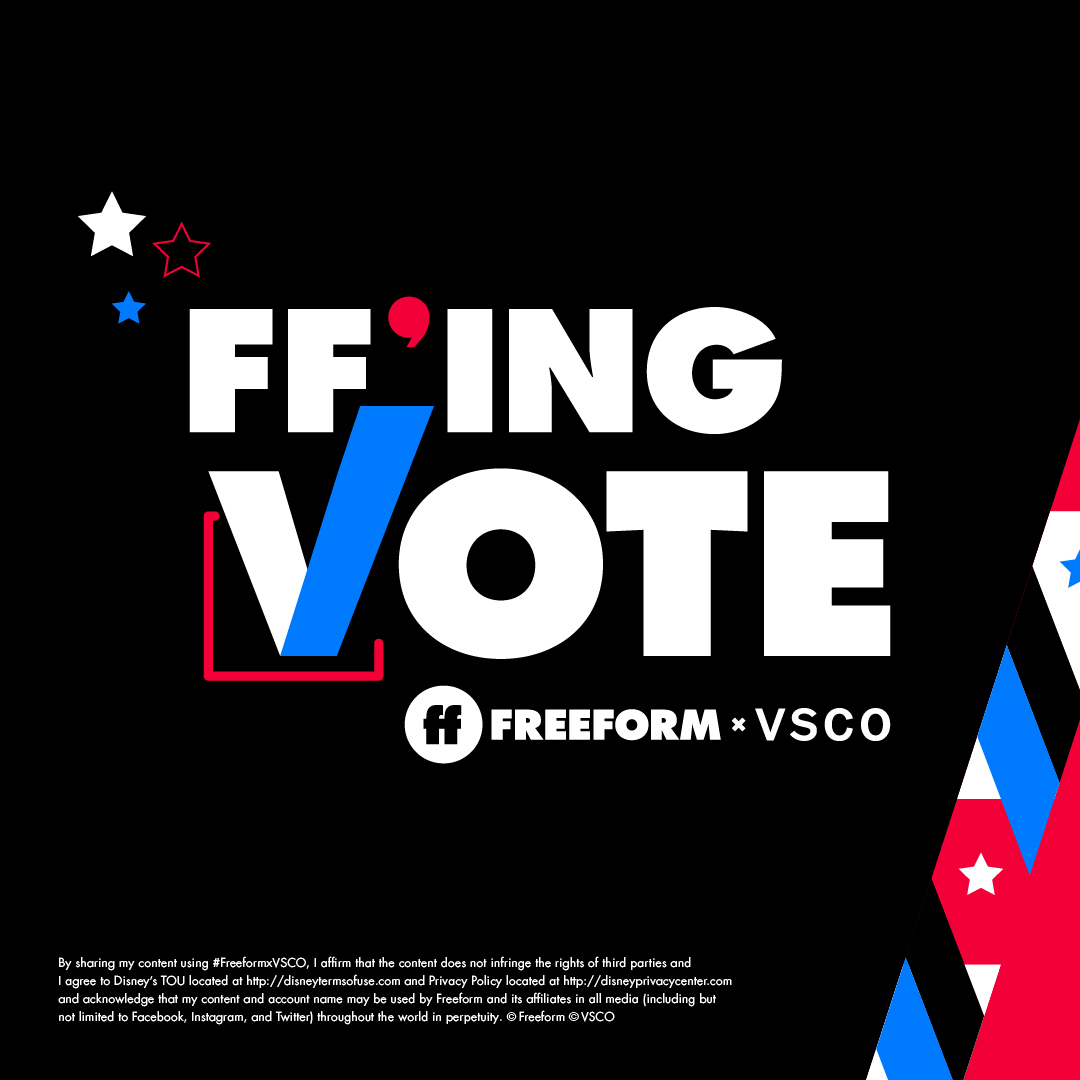 vsco's tweet photo. FF’ing Vote! 

In honor of #NationalVoterRegistrationDay, we’re teaming up with @FreeformTV for a digital poster &amp; art series.

Share what matters most to you this election season using #FreeformxVSCO - https://t.co/OVddRZRRvc 
#VSCO #FFingVote #Kick2020InTheBallots https://t.co/b0BstVnJY3