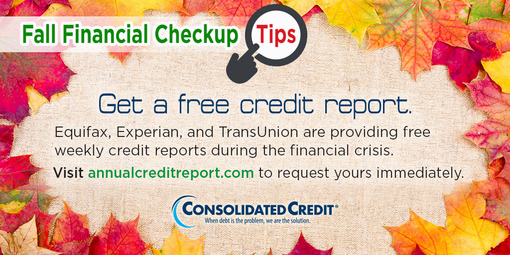 ConsolidatedUS's tweet photo. π #Fall is here, which means itβs time for a financial check-up. Join us weekly, 9/22 β 11/10, for #FallFinancialCheckup #Tips. 3 reasons why it's essential to review your #CreditReports: https://t.co/kPpotOSMSf
#DebtSucks #Autumn #FallEquinox #FirstDayOfFall #PersonalFinance https://t.co/pSzA9uoiBW