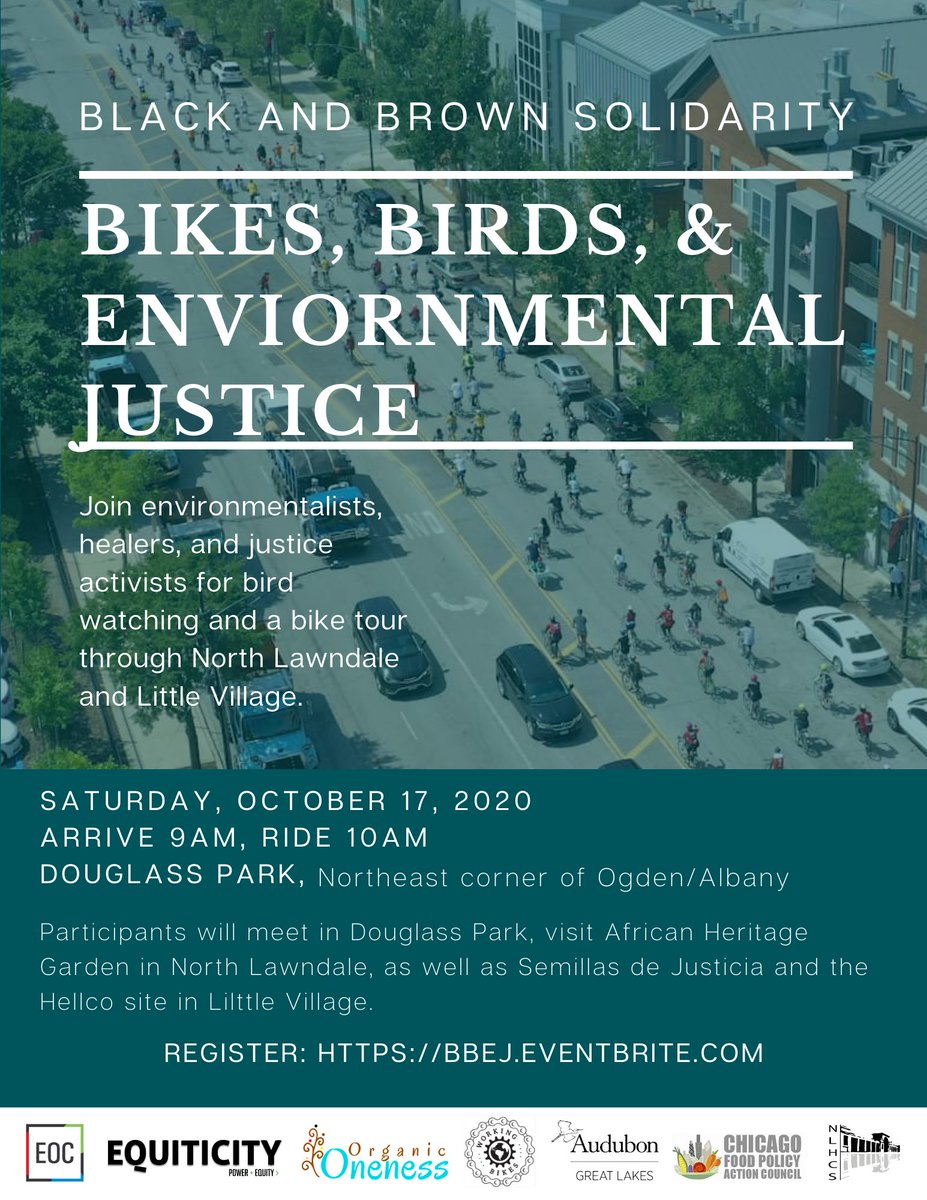 Mark your calendars for October 17 @ 9AM. Participants will go on a bike tour through Little Village and North Lawndale to learn about key sites that demonstrate a path towards healing and justice. More info at  bbej.eventbrite.com