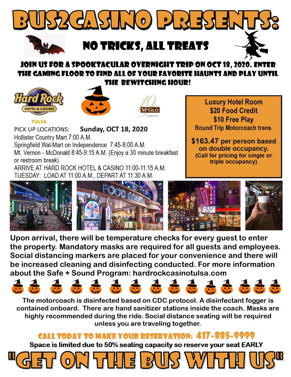 FunOnTheRun2's tweet image. Join our Friends at Bus2Casinos for their #Spooktacular over night at @HardRockHotel @Tulsa! Call today to book your spot! #spookyseason #casino #hardrocktulsa #bus2casinos #GetOutGetActive #trip #funontherun #gatheringsplus