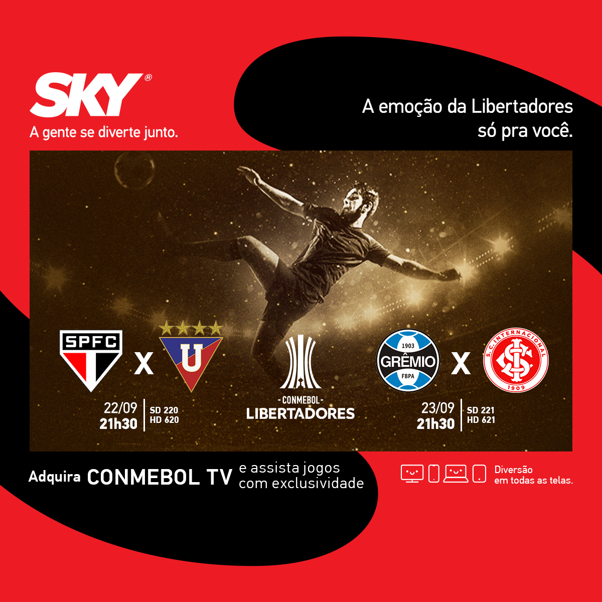 Qual canal transmiste Libertadores na Conmebol TV na Sky e Claro/Net?